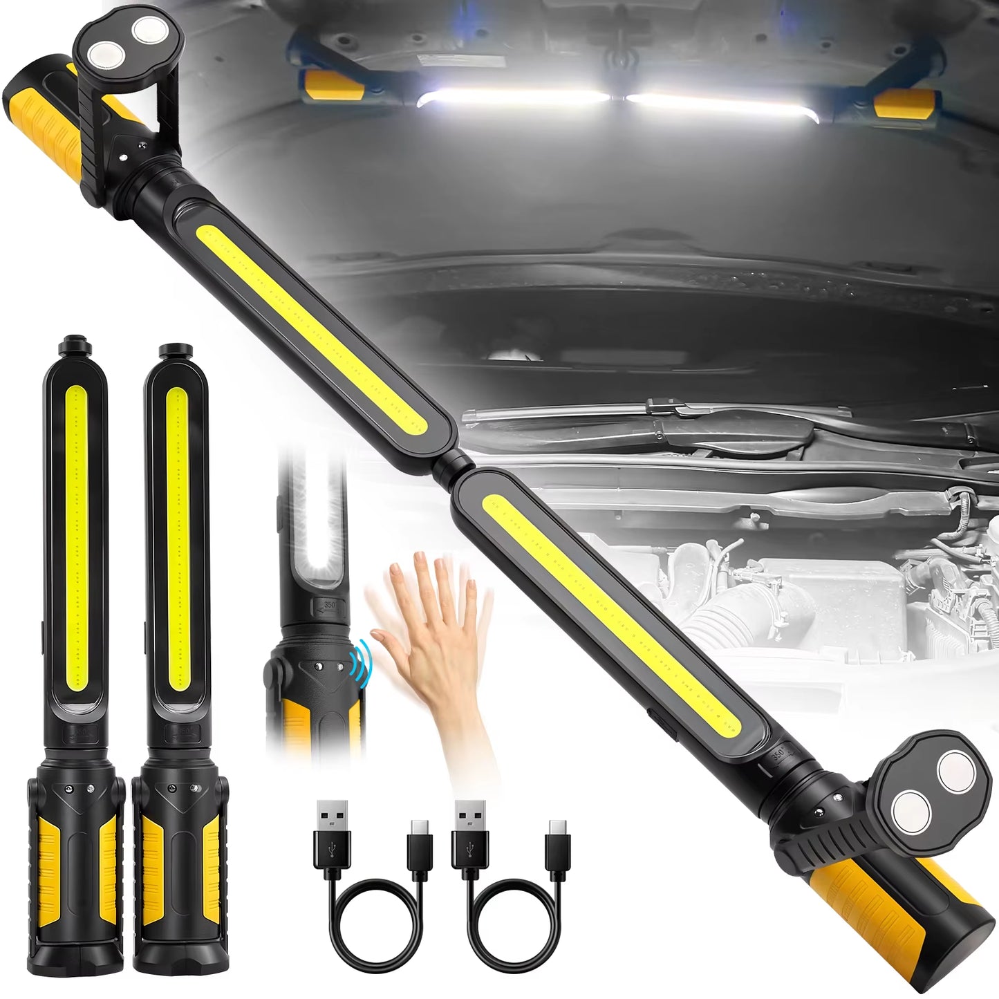 Mechanic LED Work Light Bar - 2400LM LED, 4400Mah Rechargeable with Hooks Magnetic Base for Car Repairing