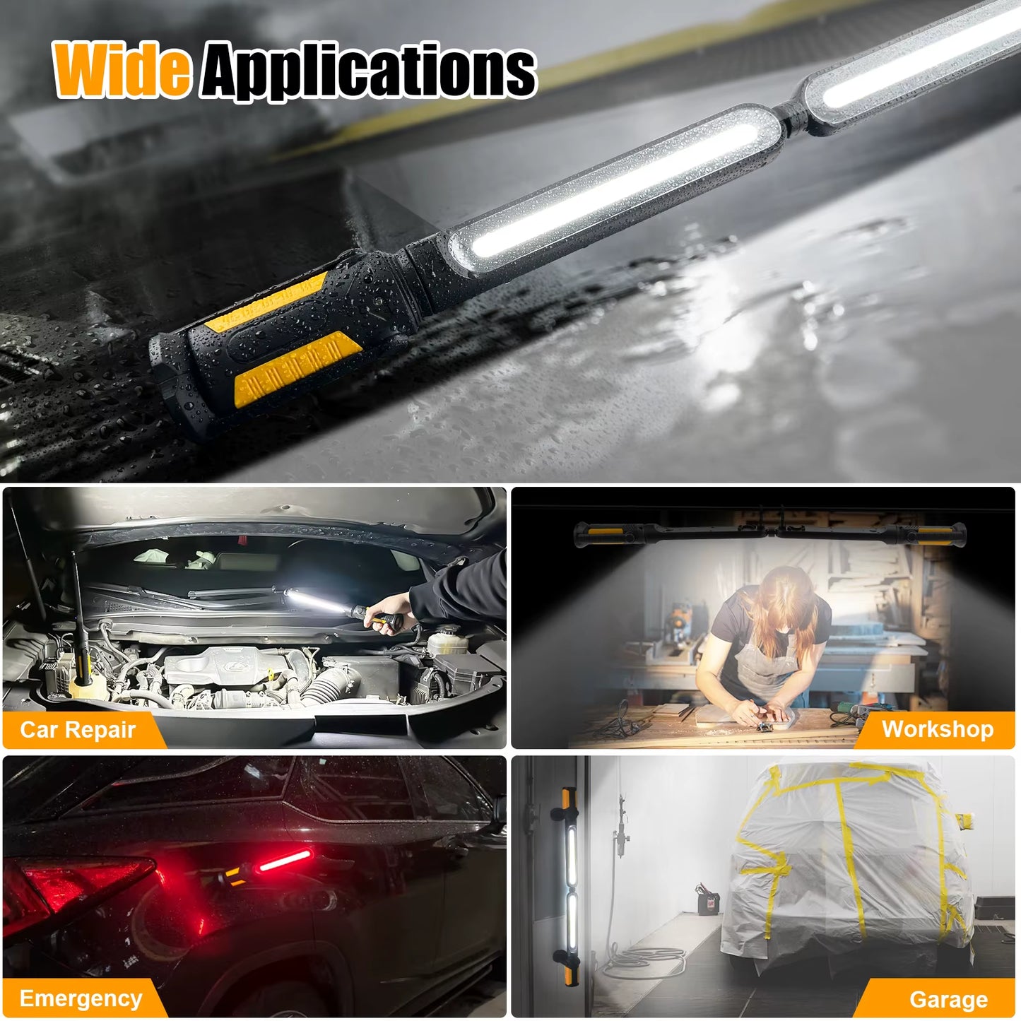 Mechanic LED Work Light Bar - 2400LM LED, 4400Mah Rechargeable with Hooks Magnetic Base for Car Repairing