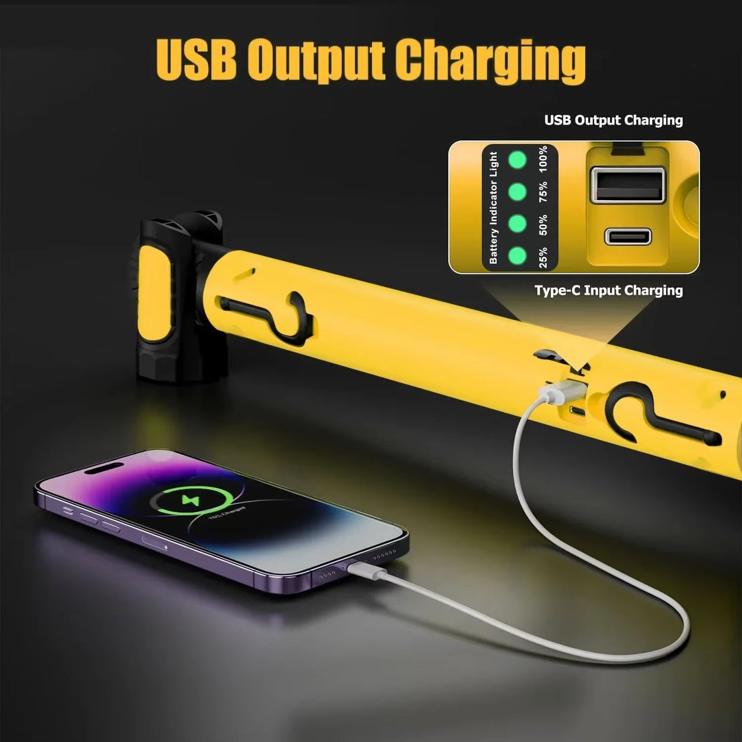 LED Magnetic Work Light Rechargeable Underhood Work Lamp with Hooks & Rotating Magnetic Base for Car Repairing Emergency