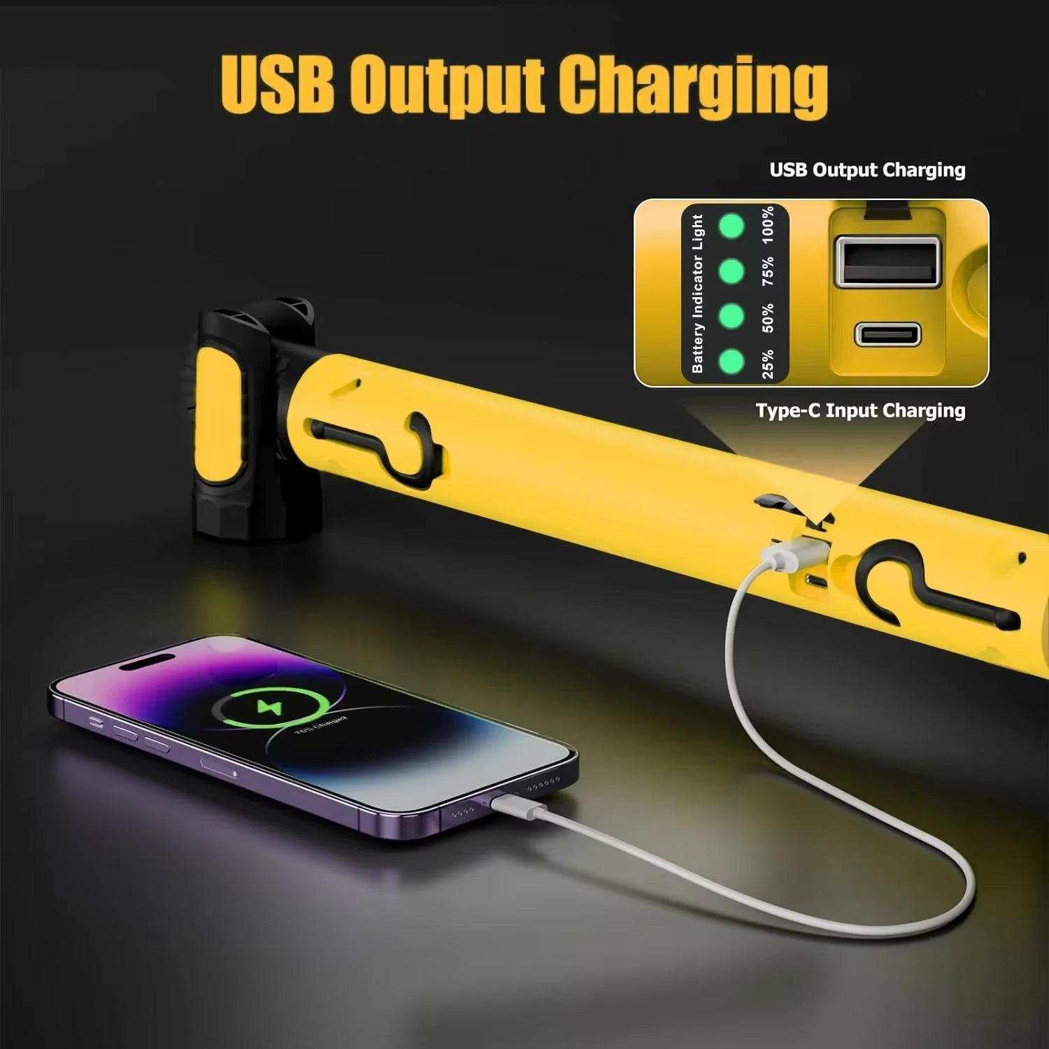 LED Magnetic Work Light Rechargeable Underhood Work Lamp with Hooks & Rotating Magnetic Base for Car Repairing Emergency